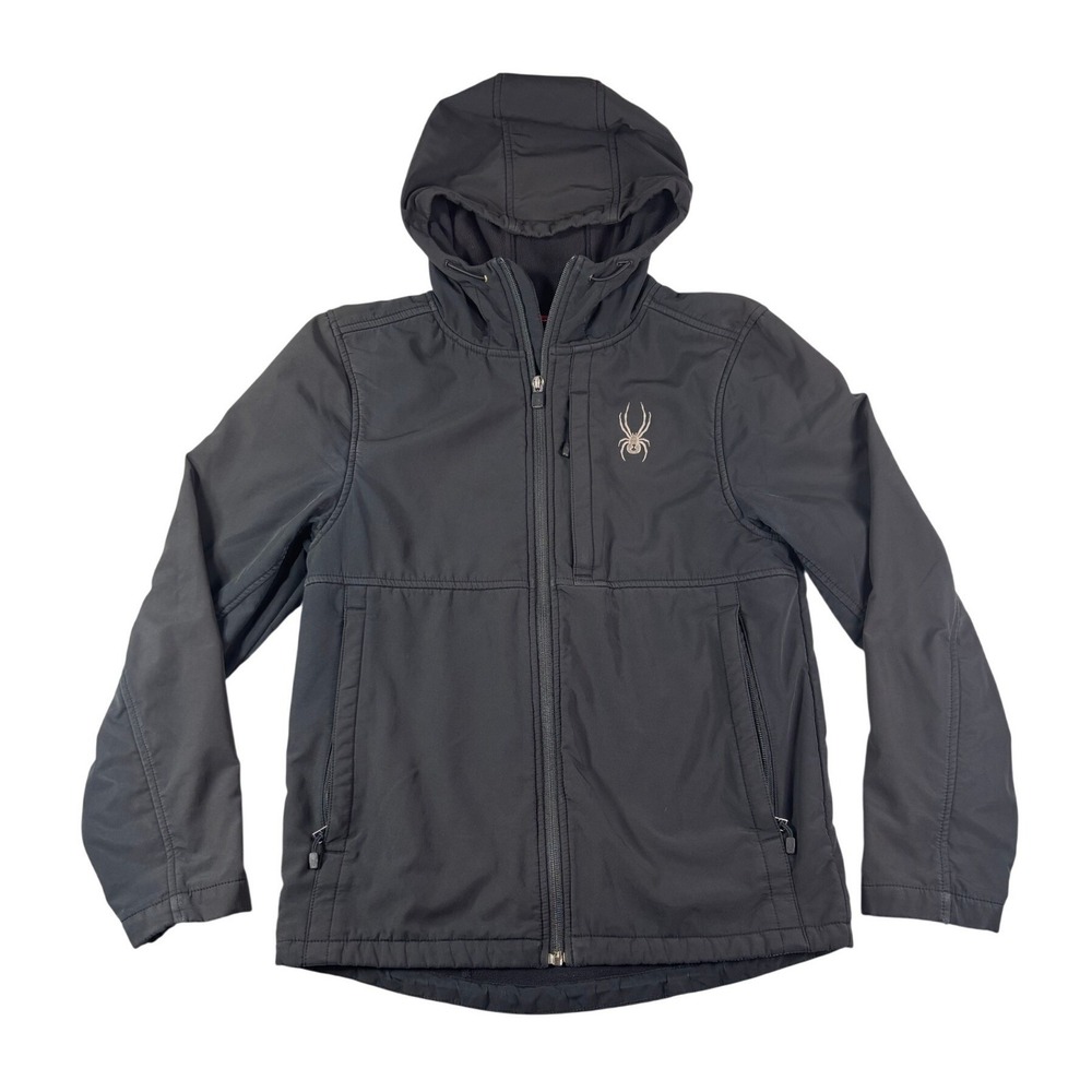 Spyder Mens Softshell Jacket Black Full Zip Hooded Fleece Lined Small